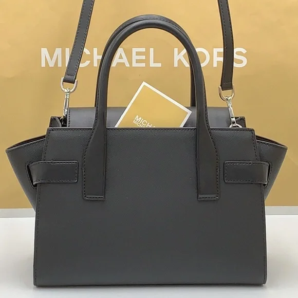 MICHAEL KORS Carmen Medium Flap Saffiano Leather Belted Satchel Black color - Picture 6 of 16
